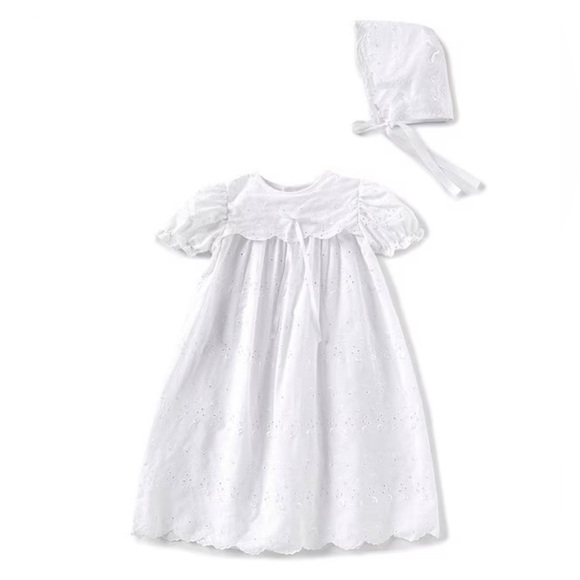 Petit Ami White Hand Embroidered Baby Dress with Bonnet 9 months - Picture 1 of 8